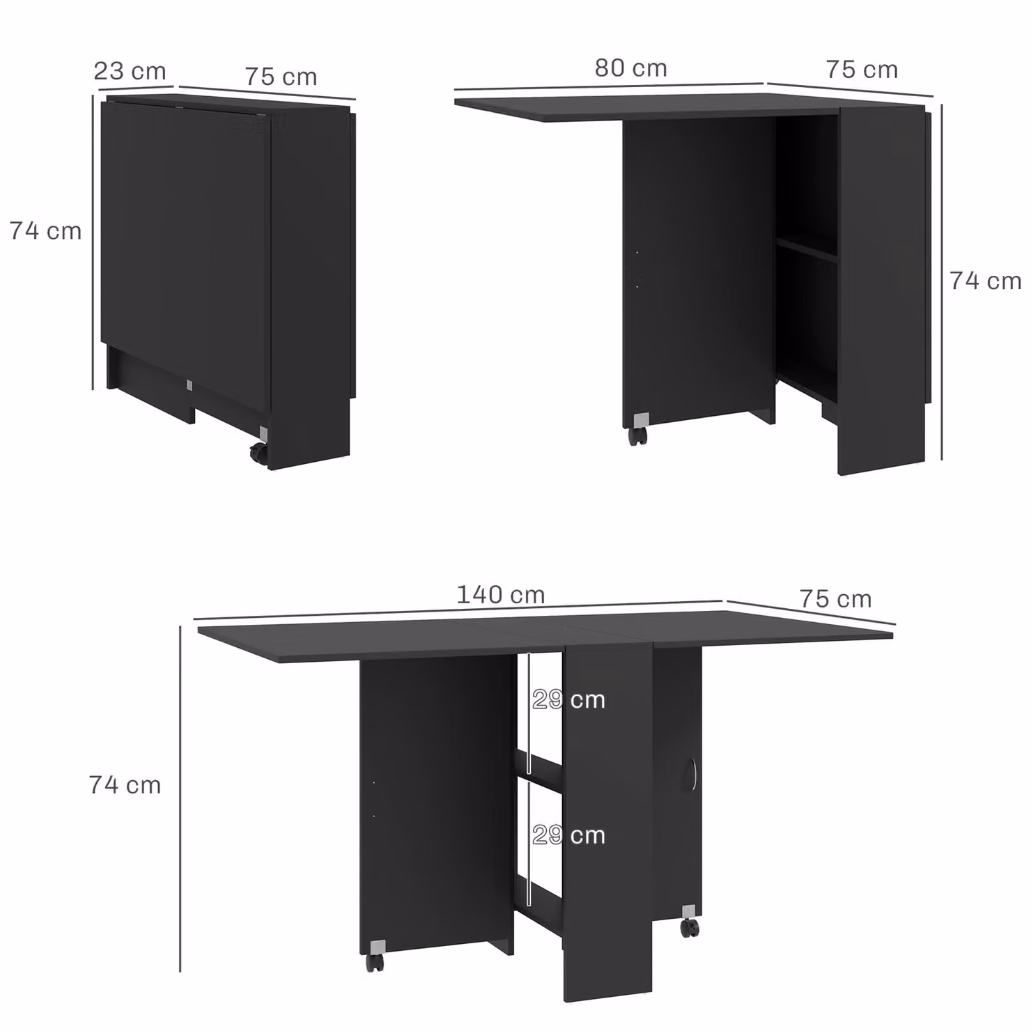 HOMCOM Black Butterfly Leaf Folding Dining Table with Drop Leaf Top – 3