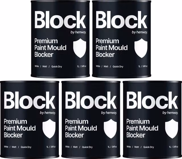 Hemway Mould Blocker Paint, Matte White, 1 l per bottle, 5 Pack