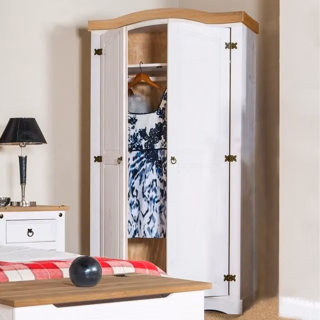 Core Products Corona 2 Door Pine Wardrobe in White Waxed Finish