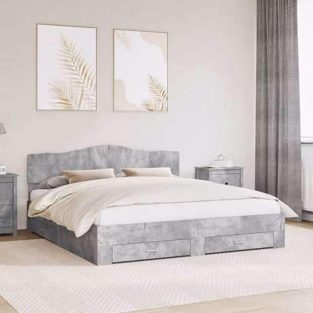 Berkfield Home Modern Bed Frame in Grey Engineered Wood 200 x 200 cm