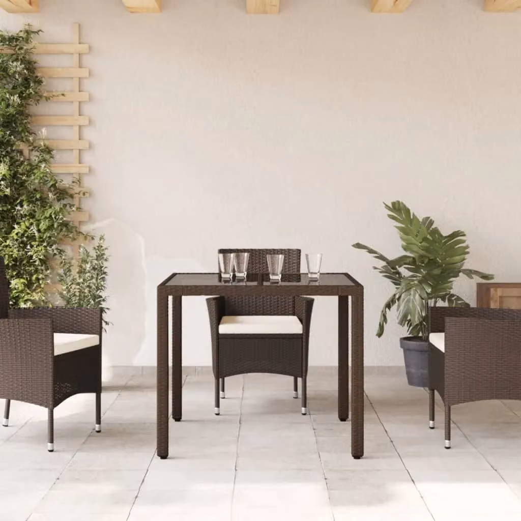 Berkfield Home Brown Poly Rattan Garden Table with Glass Top, W/D/H: 90 x 90 x 75 cm – 3