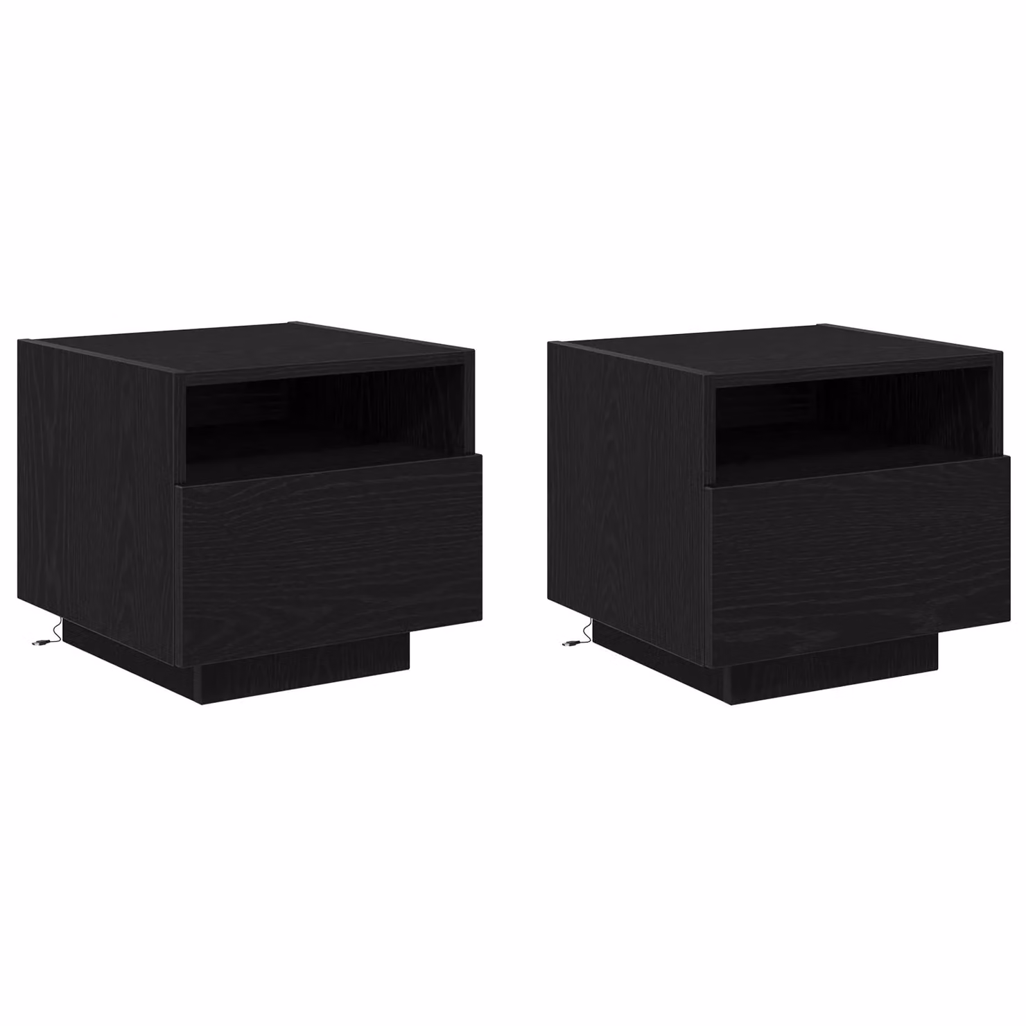 Berkfield Home Set of 2 Black Oak Bedside Cabinets with Integrated LED Lights, W/D/H: 40 x 39 x 37 cm – 2