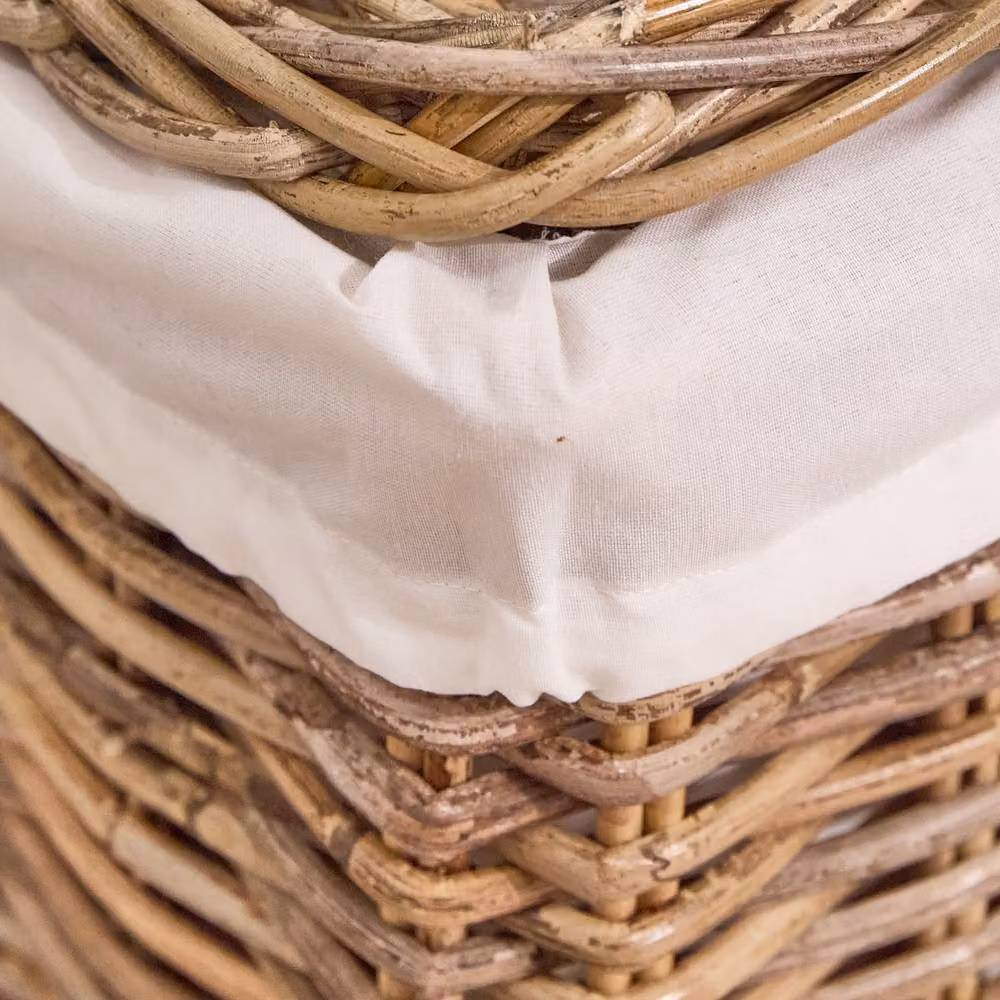 Dibor Natural Rattan Square Large Laundry Storage Basket with Lid and Removable Cotton Bag, H: 57 cm, W: 46 cm – 3