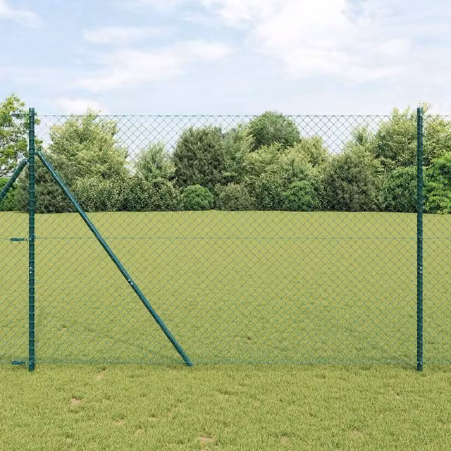 Berkfield Home Green Powder-Coated Galvanised Steel Chain Link Fence with 7 Round Posts, 1.6 m x 10 m – 1
