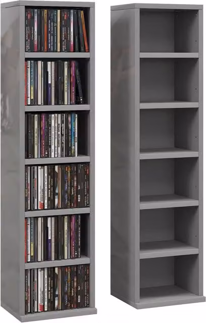 Rolipo 2 Pack Grey CD DVD Media Storage Towers with Adjustable Shelves