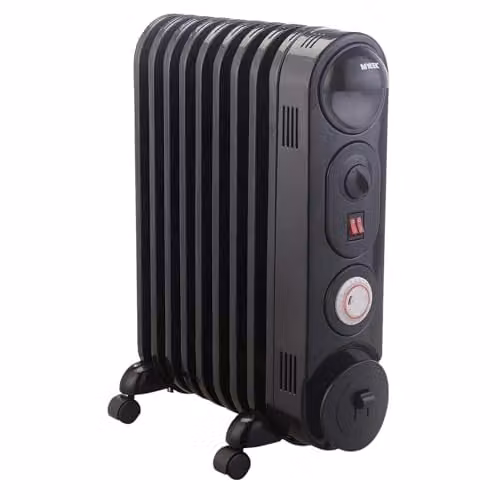 MYLEK 2kW Oil Filled Radiator Heater, Portable Freestanding Electric Heater in Black with Thermostat and 24hr Timer – 1