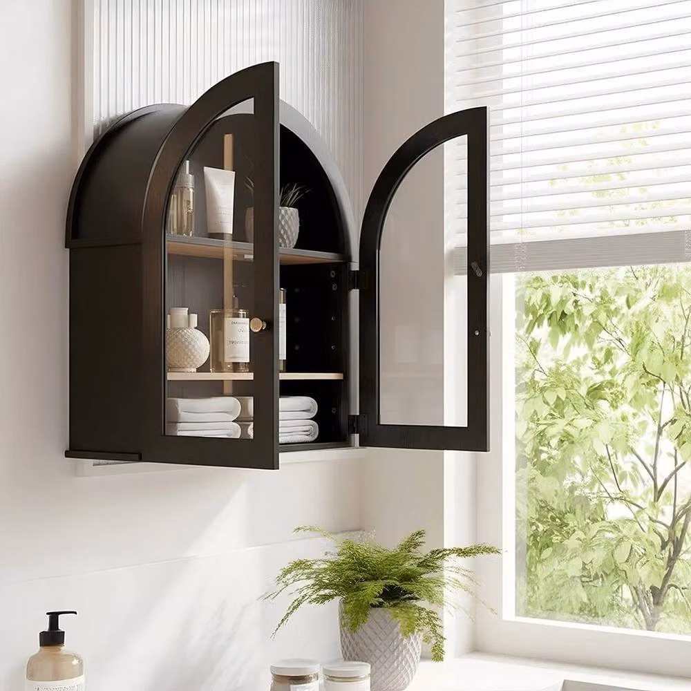 KORVIXA Arched Wall Mounted Storage Cupboard with Hinged Doors in Black and Gold, W: 60 cm, H: 60 cm – 4