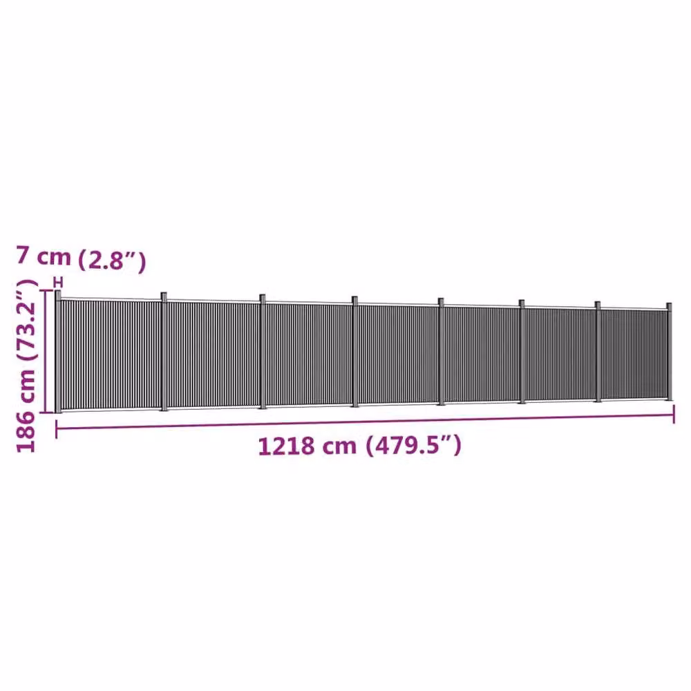 Berkfield Home Grey WPC and Aluminium Opaque Rectangular Fence Panel, W: 1218 cm, H: 186 cm – 6