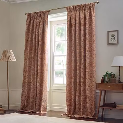 Morris & Co. Acorn Tonal Matt Jacquard Pencil Pleat Curtains, Brick, H 229 x W 229 cm – 2