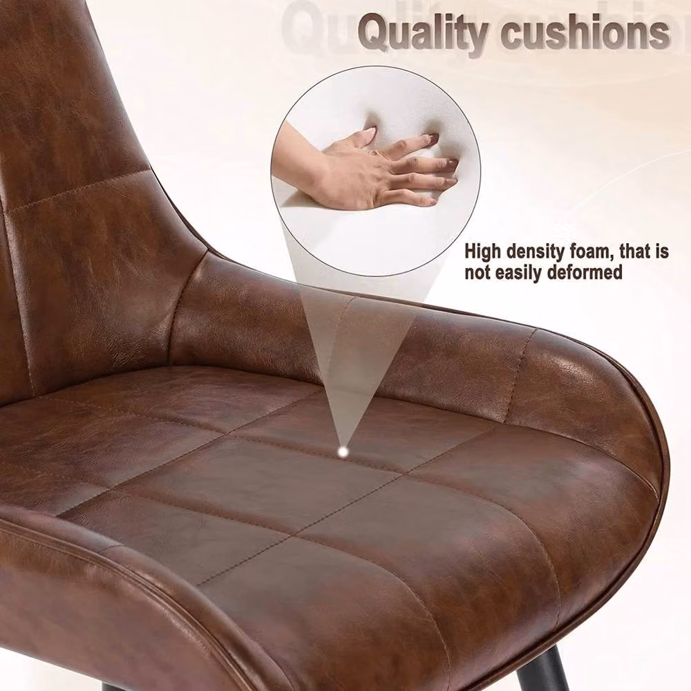 FORGEVIO Pair of Brown Faux Leather Dining Chairs with Metal Legs – 2