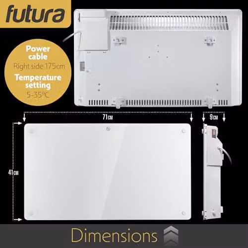 Futura 1500W White Glass Electric Convector Panel Heater, Wall Mounted or Freestanding – 5