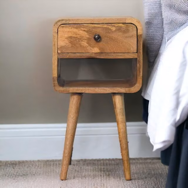 Aosom UK Solid Mango Wood Mini Bedside Table with Drawer and Open Slot, Brown, W: 30 cm, D: 30 cm, H: 55 cm