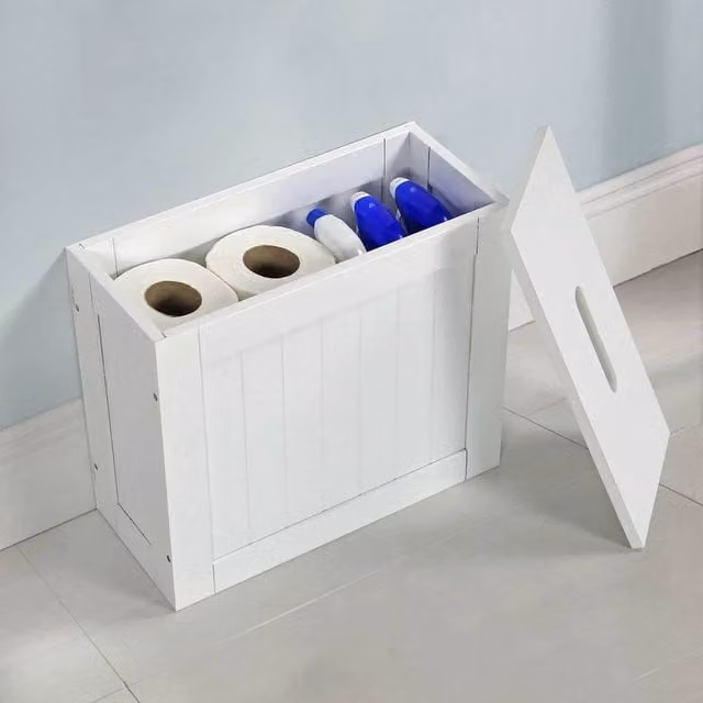 EONLION White Wooden Slimline Freestanding Bathroom Storage Cabinet with Hinged Doors, W/D/H: 50 x 50 x 50 cm
