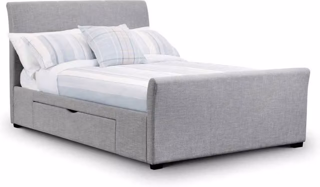 Cheshire Beech Modern Grey Fabric Upholstered Bed with Drawers, King Size 150 x 200 cm
