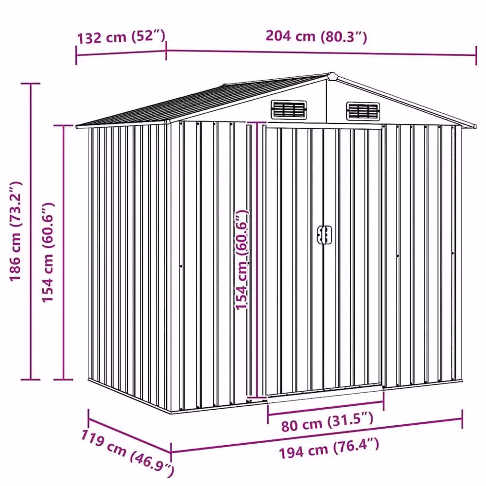 Berkfield Home Garden Storage Shed in Anthracite Steel, W/D/H: 204 x 132 x 186 cm – 6