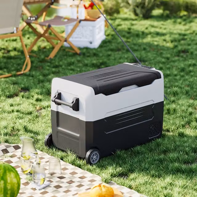 Komore Mini Fridge with Dual Temperature Control in White and Black, Height: 44.3 cm