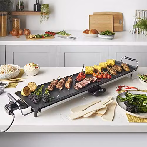 VonShef XXL Electric Teppanyaki Grill in Black with 2000W Non-Stick Smooth Plate and Adjustable Thermostat, W/D/H: 90 x 23 x 10 cm – 2