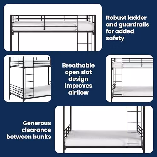 Flair Furnishings Small Double Metal Bunk Bed for Children, Black, H: 178.0 cm x W: 127.5 cm x D: 200 cm – 5