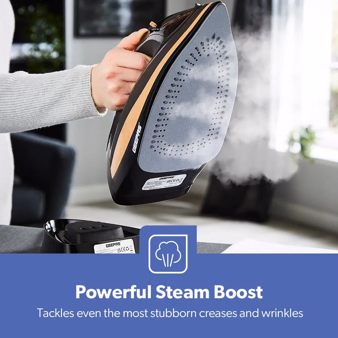 Geepas 2 in 1 Steam Iron with Ceramic Non-Stick Soleplate, 2400W, Black – 4