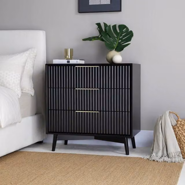 Home Garden Direct Monza 3 Drawer Chest with Fluted Front in Black and Gold – 1