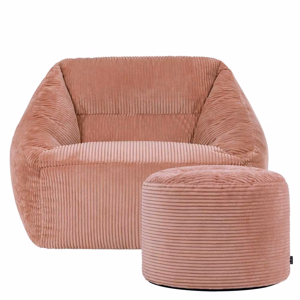 icon Natalia Corduroy Bean Bag Armchair and Round Footstool Set in Pink – 3