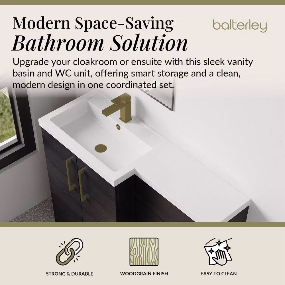 Balterley Modern Matt Black Woodgrain Left-Hand Vanity and WC Unit Combination W: 110 cm, H: 84 cm – 2