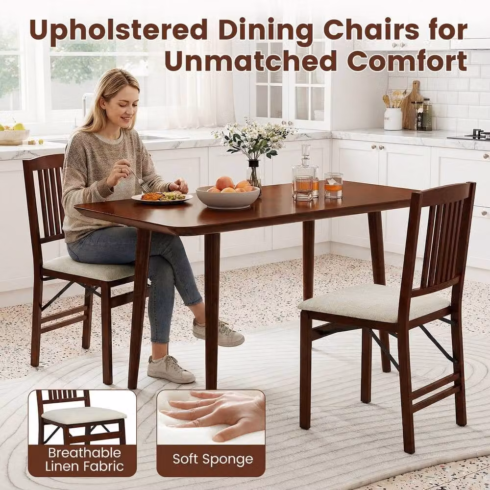 Costway Set of 2 Folding Upholstered Dining Chairs in Off-White – 6