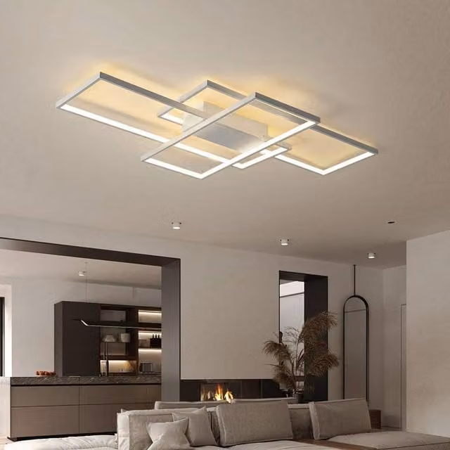 Livingandhome Modern Rectangular LED Semi Flush Ceiling Light, White, 72W