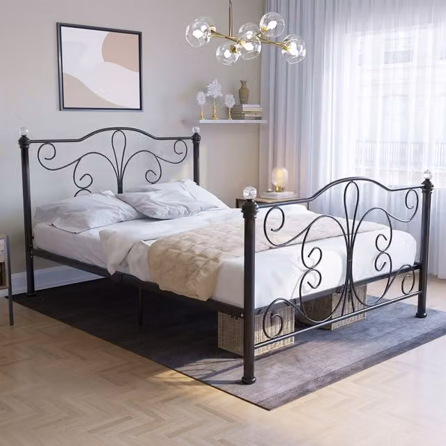 Vida Designs Chicago Metal Bed Frame in Black, 140 x 200 cm