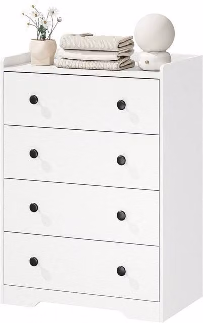 NESTLUNE 4 Drawer Chest of Drawers, White Wood Effect Storage Cabinet