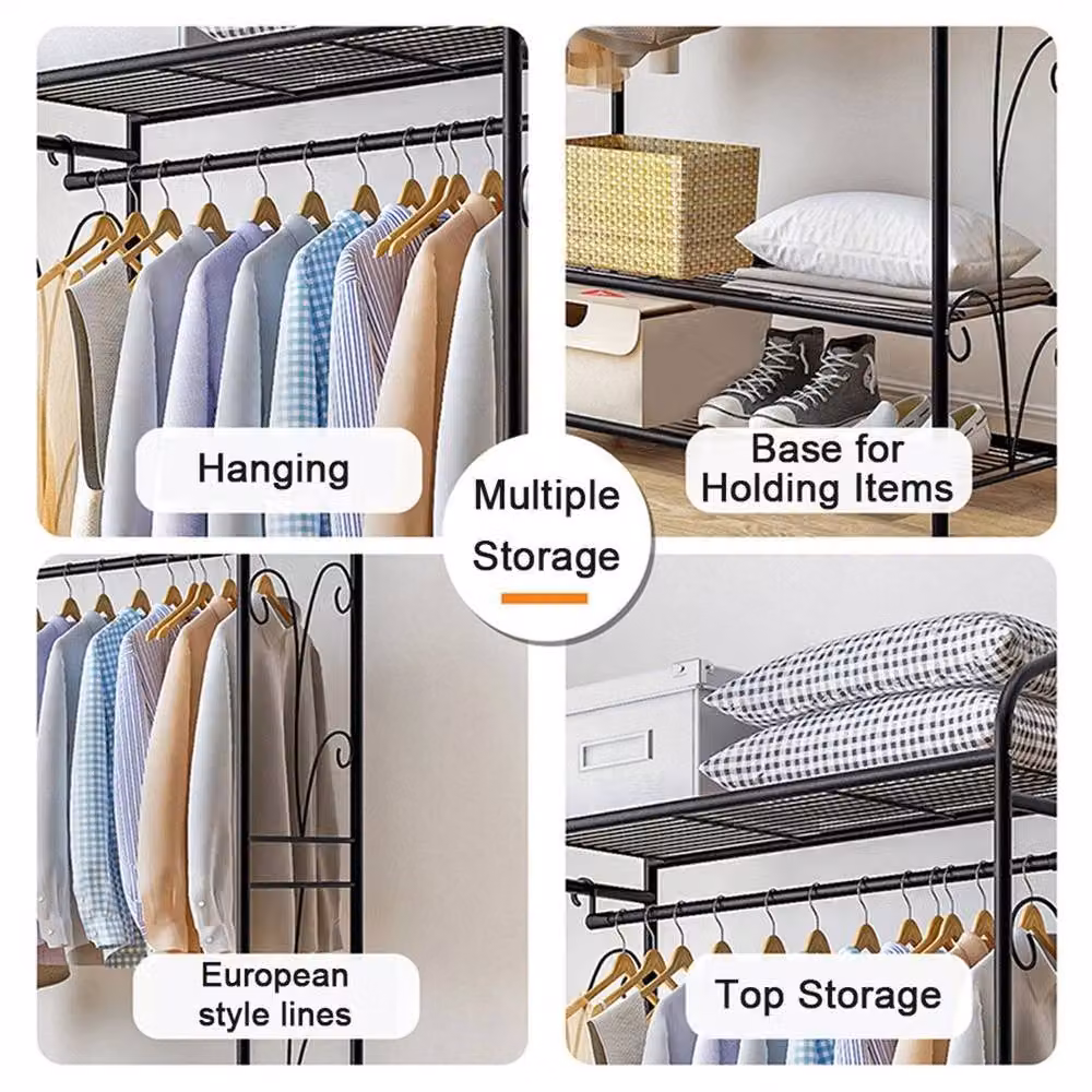 KORVIXA Heavy Duty Metal Clothes Rail in Matt Black, H: 161 cm x W: 79 cm x D: 50 cm – 4