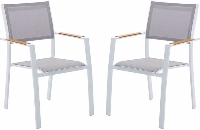 Vente-unique Mylia Set of 2 Stacking Garden Armchairs in White Aluminium and Textilene