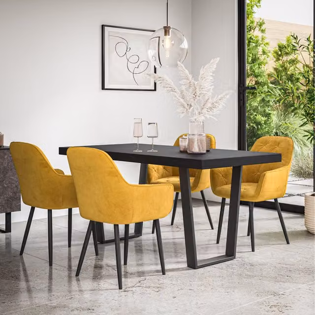 More4Homes Aria Dining Table and 4 Chairs Set in Yellow, Black and Oak