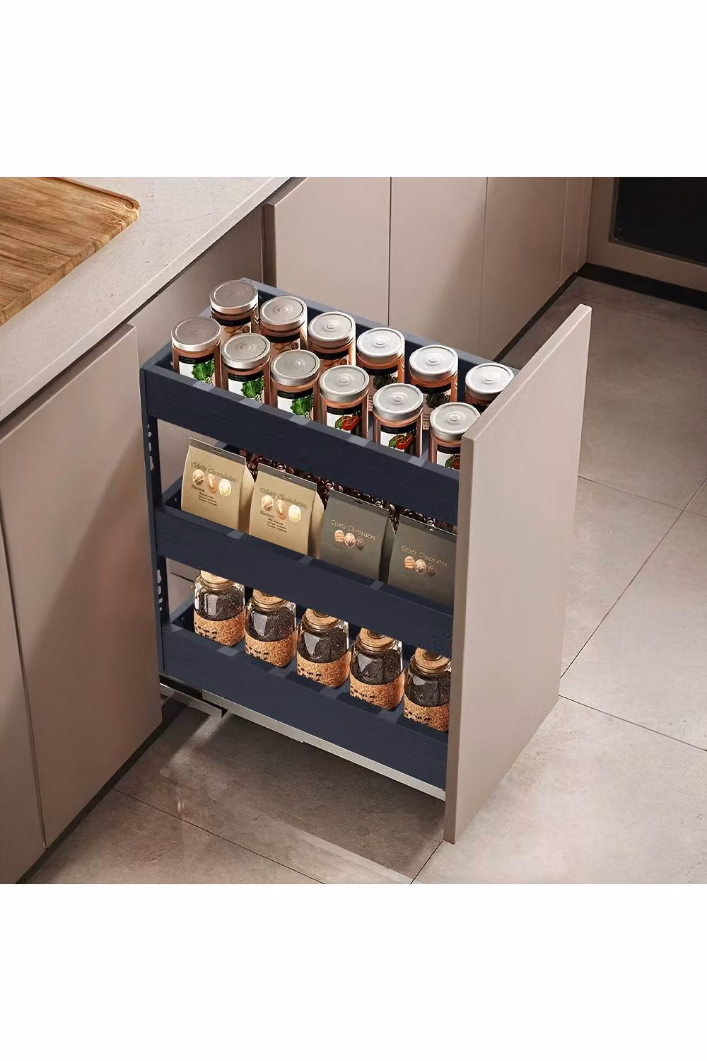 Living and Home 3-Tier Aluminium Kitchen Cabinet Pull Out Storage Drawer in Black, W/D/H: 20 x 43 x 45 cm – 3