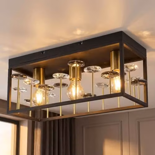 Globo Lighting Crystal Ceiling Light in Black and Gold with 3x E27 Sockets, W/D/H: 45 x 18 x 20 cm – 2