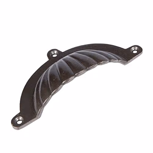 Hammer and Tongs Fluted Cabinet Drawer Pull in Matt Grey Iron, W: 13.0 cm, H: 6.0 cm