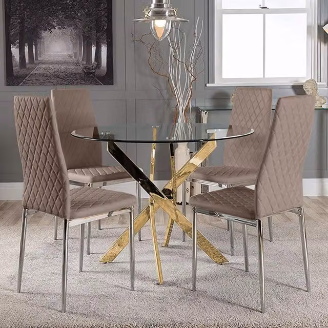 FurnitureboxUK Novara Dining Table and Four Milan Dining Chairs in Cappuccino with Glass Top