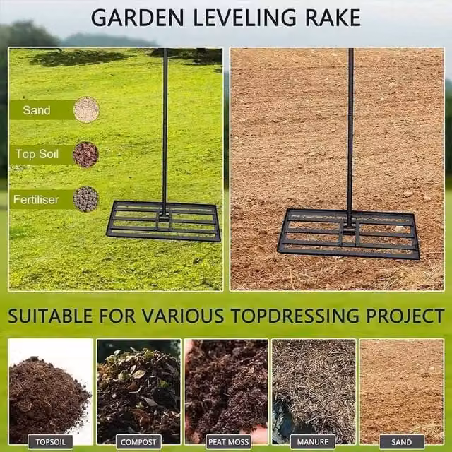 VOGREX Black Steel Lawn Level Rake with 183 cm Extended Handle, W: 75 cm, D: 25 cm – 1