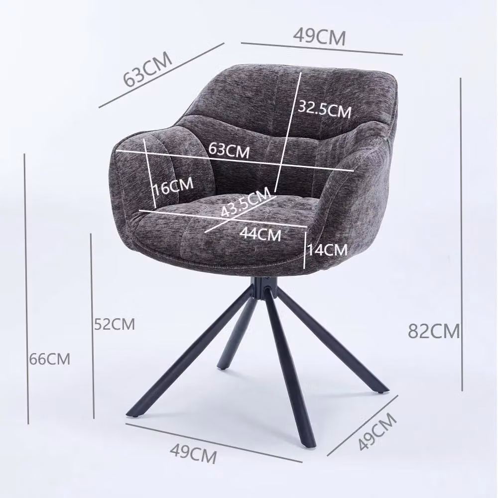 FURNITURE ONE Set of 2 Grey Fabric Padded Swivel Dining and Task Chairs with Metal Frame – 7