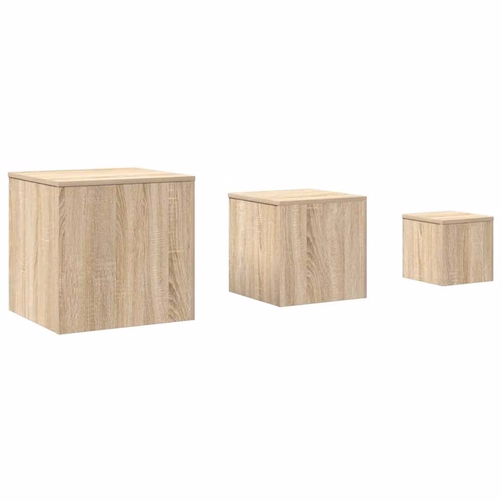 Berkfield Home Set of 3 Sonoma Oak Nesting Side Tables in Beige – 2