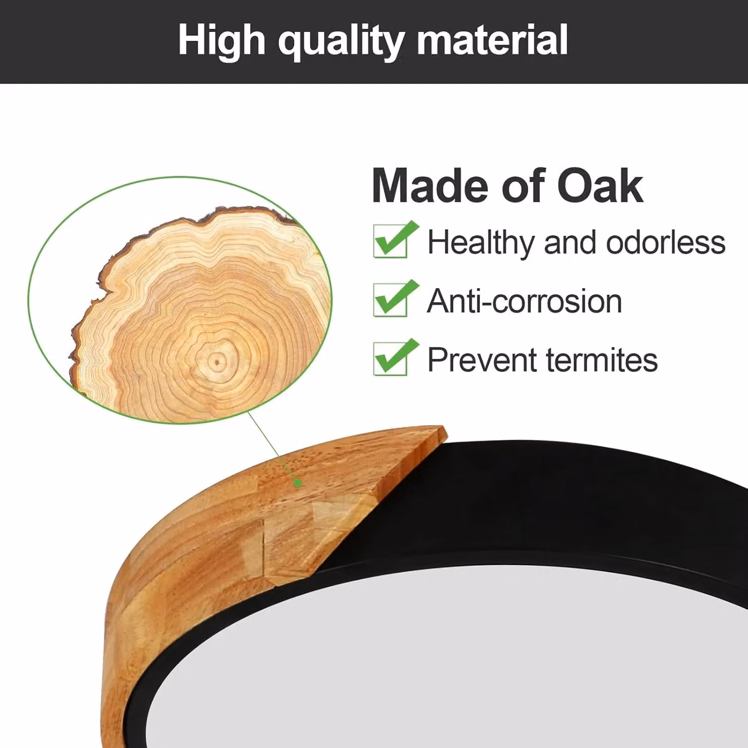 COMELY Modern Round LED Ceiling Light in Black and Wood, 24W, 6500K, W/D/H: 30 x 30 x 5 cm – 2