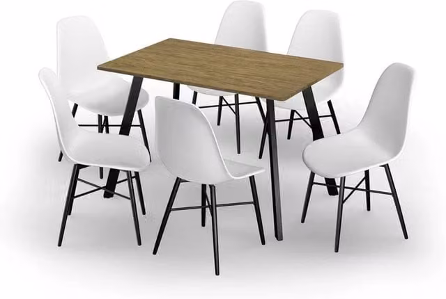 URBNLIVING Oak Dining Table and 6 White Tulip Chairs Set with Metal Legs