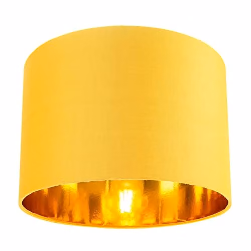 Happy Homewares Ochre Cotton Circular Drum Lamp Shade with Gold Inner, Diameter: 25 cm