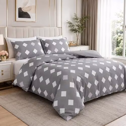Lazzaro Grey Anthracite Microfibre King Size Reversible Duvet Cover and Pillowcase Set with Zip Closure – 1