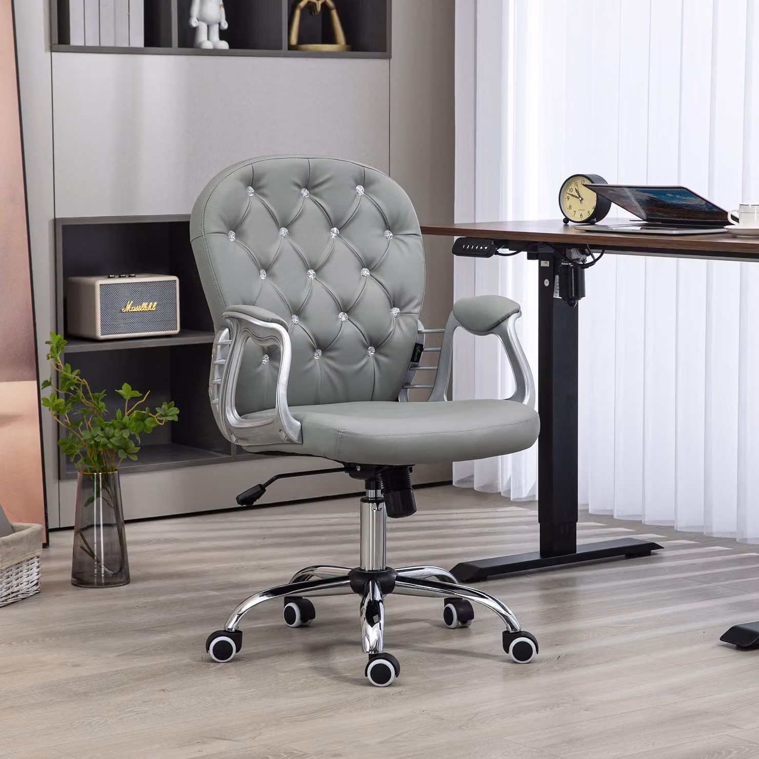 Vinsetto Ergonomic Computer Desk Chair with 360 Degree Swivel and PU Diamante Padding, Grey – 2