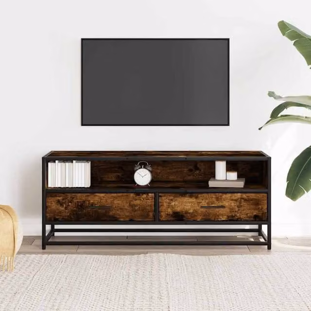 Berkfield Home Industrial TV Cabinet in Smoked Oak and Brown, W/D/H: 100 x 34.5 x 40 cm – 1