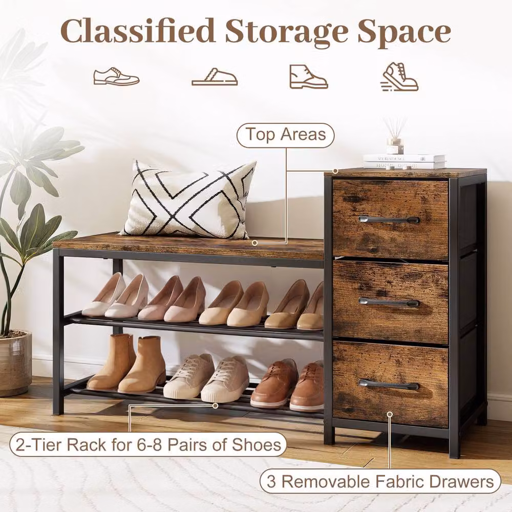 Costway Modern 3-Tier Shoe Bench and Shoe Rack Organizer in Brown – 3