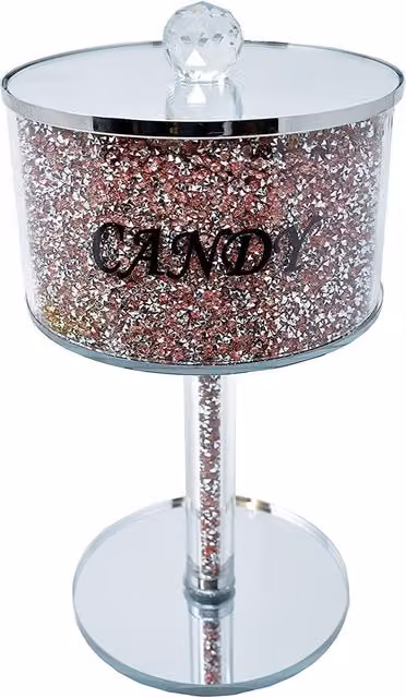 Biznest Pink and Silver Sparkle Candy Jar with Crushed Crystal Diamond Design