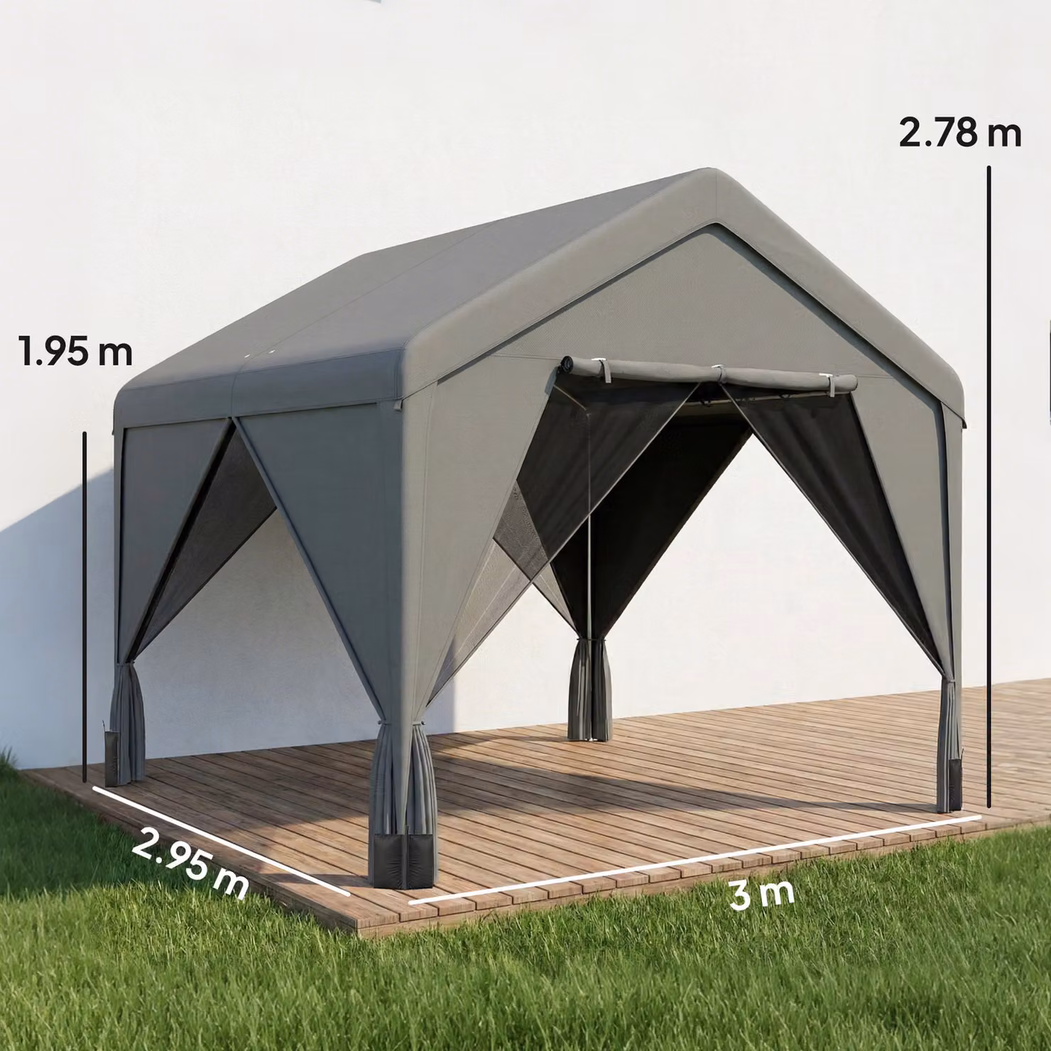 Outsunny Dark Grey Patio Gazebo with Netting, Curtains and Galvanised Steel Frame, W/D/H: 300 x 300 x 278 cm – 3