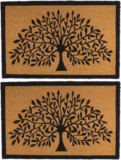 Nicola Spring Tree of Life Coir Door Mats, Pack of 2, Natural Brown, W: 90 cm, D: 60 cm